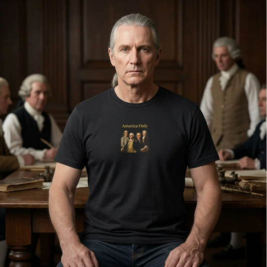 America Only Crew Tee — Patriotic Founding Fathers Graphic T-Shirt